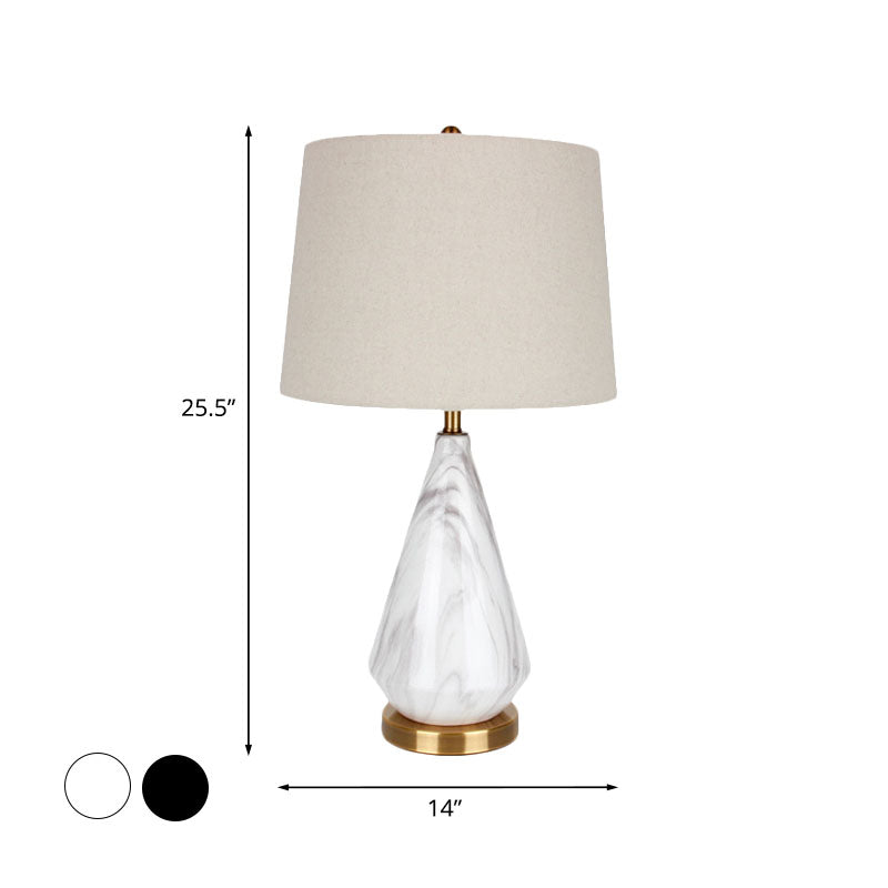 Drum Fabric Table Lamp Minimalist Single Sitting Room Nightstand Light with Diamond Ceramic Base in Black/White Clearhalo 'Lamps' 'Table Lamps' Lighting' 1034355