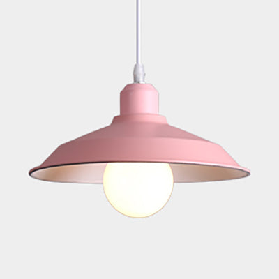 Metallic Pink/Yellow Pendant Light with Barn Lampshade 1 Light Retro Style Hanging Lamp for Bedside Pink Clearhalo 'Ceiling Lights' 'Modern Pendants' 'Modern' 'Pendant Lights' 'Pendants' Lighting' 103491