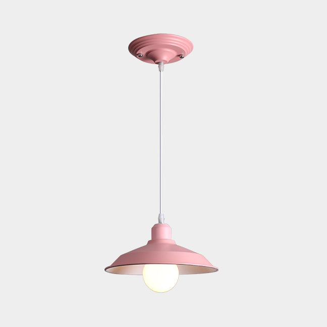 Metallic Pink/Yellow Pendant Light with Barn Lampshade 1 Light Retro Style Hanging Lamp for Bedside Clearhalo 'Ceiling Lights' 'Modern Pendants' 'Modern' 'Pendant Lights' 'Pendants' Lighting' 103492