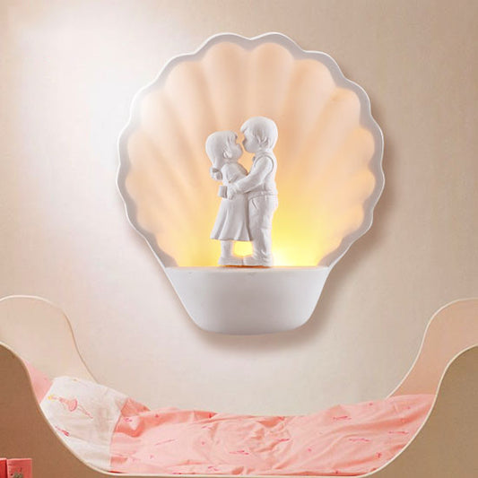 White Couple Wall Light with Shell Romantic Plaster Sconce Lighting in White for Study Room Clearhalo 'Wall Lamps & Sconces' 'Wall Lights' Lighting' 103604