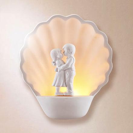 White Couple Wall Light with Shell Romantic Plaster Sconce Lighting in White for Study Room White Clearhalo 'Wall Lamps & Sconces' 'Wall Lights' Lighting' 103606