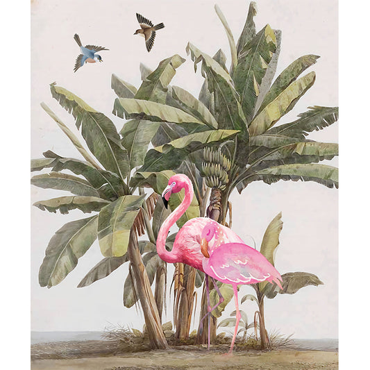 Bird and Flamingo Mural Wallpaper for Girl's Bedroom Decoration, Pink and Green, Made to Measure Clearhalo 'Wall Decor' 'Wall Mural' 1036152