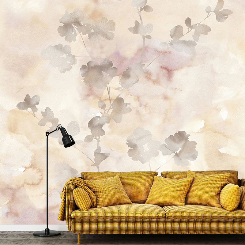 Stain-Resistant Watercolors of Ginkgo Mural Non-Woven Material Wall Art for Girl's Bedroom in Beige and Yellow Clearhalo 'Wall Decor' 'Wall Mural' 1036346