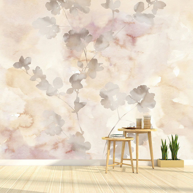 Stain-Resistant Watercolors of Ginkgo Mural Non-Woven Material Wall Art for Girl's Bedroom in Beige and Yellow Clearhalo 'Wall Decor' 'Wall Mural' 1036347