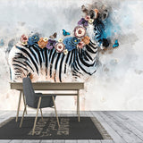 Black and White Zebra Mural Stain-Resistant Wall Covering for Bedroom Decoration Clearhalo 'Wall Decor' 'Wall Mural' 1036569