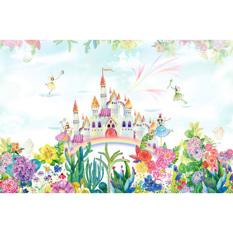 Pink String of Castles Mural Cartoon Childrens Art Moisture