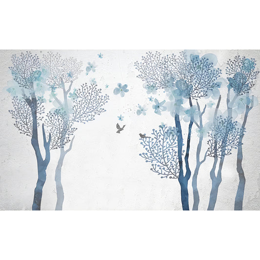 Blue Aesthetic Wall Mural Decal Custom Size Butterfly and Tree Wall Art for Bedroom Clearhalo 'Wall Decor' 'Wall Mural' 1036756