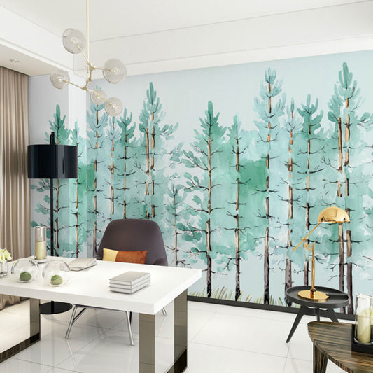 Watercolors of Pine Tree Mural for Study Room Decoration Minimalist Wall Art, Personalized Size Available Clearhalo 'Wall Decor' 'Wall Mural' 1036775