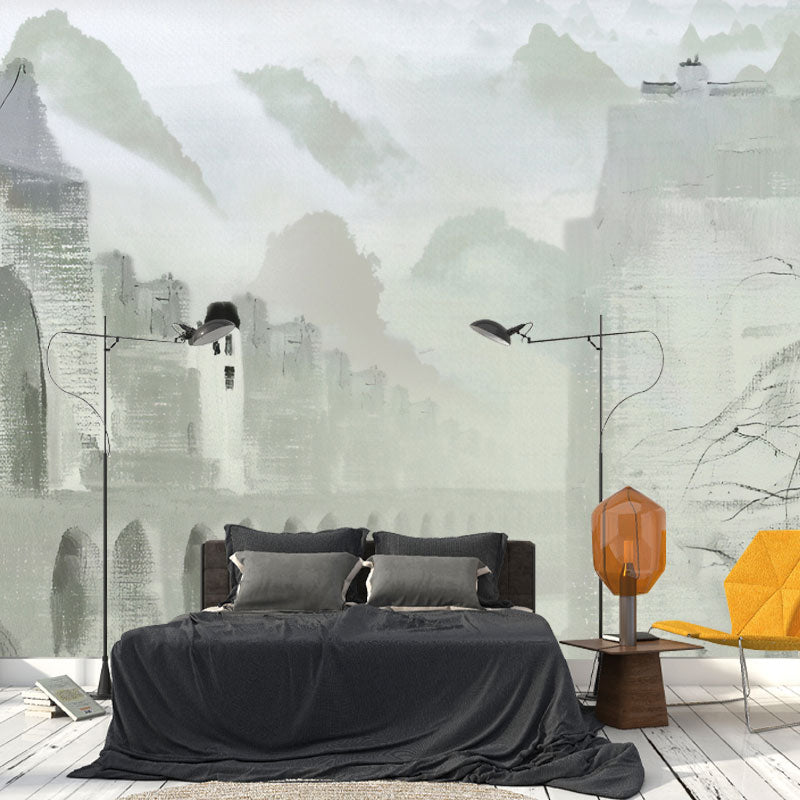 Stain-Resistant European Town Wall Mural Custom Size Classic Wall Decor for Accent Wall Grey Clearhalo 'Wall Decor' 'Wall Mural' 1036874