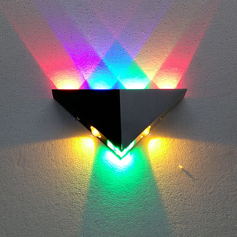 Minimalism Pyramid Wall Lamp Kit Metal Party RGB LED Wall Mounted Light in Black and Silver Black-Silver Clearhalo 'Cast Iron' 'Glass' 'Industrial' 'Modern wall lights' 'Modern' 'Tiffany' 'Traditional wall lights' 'Wall Lamps & Sconces' 'Wall Lights' Lighting' 1040843