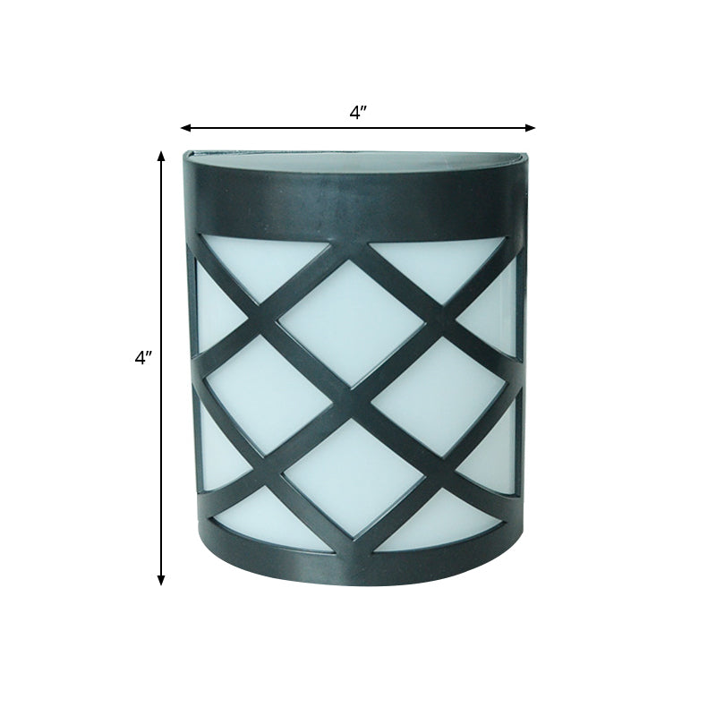 Retro Semi-Cylinder Flush Wall Sconce Plastic Courtyard RGB LED Wall Mount Lamp with Rhombus/Rectangle/Trellis Cage in Black Clearhalo 'Wall Lamps & Sconces' 'Wall Lights' Lighting' 1040918