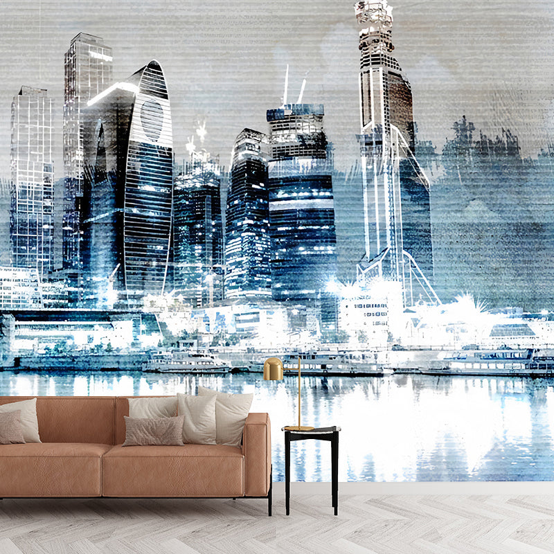 Stain-Resistant Skyscraper Mural Wallpaper Non-Woven Fabric Contemporary Wall Art for Office Room Clearhalo 'Wall Decor' 'Wall Mural' 1041249