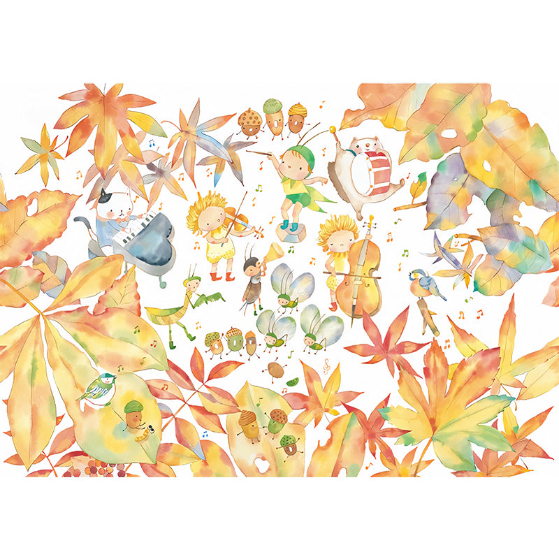 Yellow and White Leaves Mural Wallpaper Water-Resistant Wall Covering for Children's Bedroom Clearhalo 'Wall Decor' 'Wall Mural' 1041306