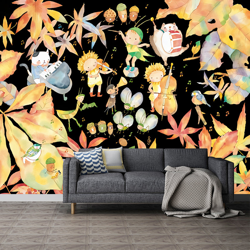 Yellow and White Leaves Mural Wallpaper Water-Resistant Wall Covering for Children's Bedroom Clearhalo 'Wall Decor' 'Wall Mural' 1041310