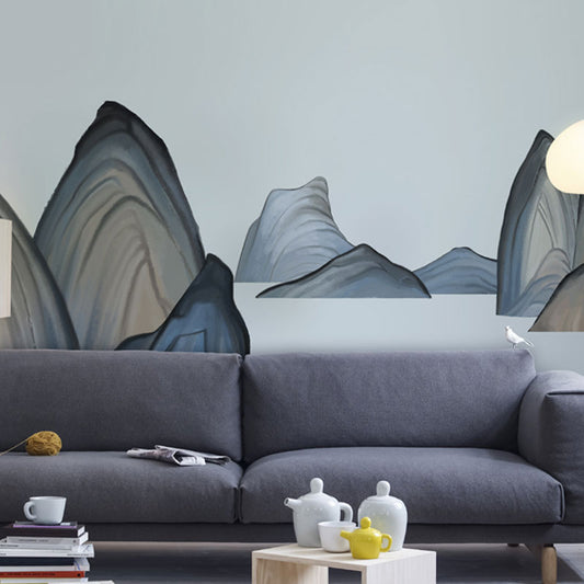 Big Mountain Wall Mural Decal in Blue Non-Woven Fabric Wall Covering for Home Decor, Custom Size Available Clearhalo 'Wall Decor' 'Wall Mural' 1041488