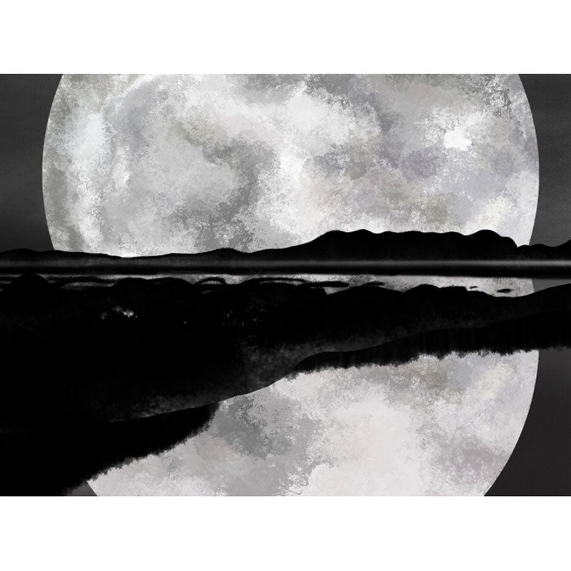 Black and Grey Moon Mural Stain-Resistant Wall Covering for Coffee Shop Decoration Clearhalo 'Wall Decor' 'Wall Mural' 1041509