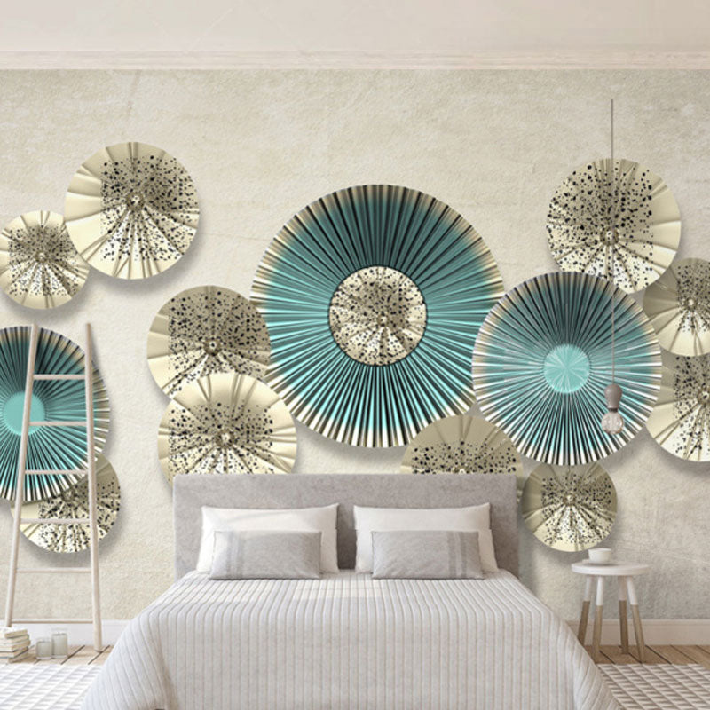 Asia Inspired Pleated Fan Mural Wallpaper for Guest Room, Aqua, Personalized Size Available Clearhalo 'Wall Decor' 'Wall Mural' 1041547