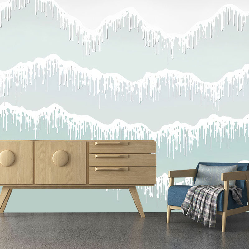 Big Mountain Mural Wallpaper in Grey and White Non-Woven Fabric Wall Covering, Made to Measure Clearhalo 'Wall Decor' 'Wall Mural' 1041562