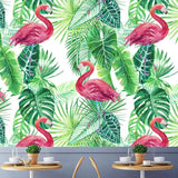 Tropical Leaves and Flamingo Mural Wallpaper for Home Decor, Pink and Green, Personalized Size Available Clearhalo 'Wall Decor' 'Wall Mural' 1041603