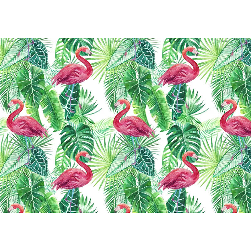 Tropical Leaves and Flamingo Mural Wallpaper for Home Decor, Pink and Green, Personalized Size Available Clearhalo 'Wall Decor' 'Wall Mural' 1041604