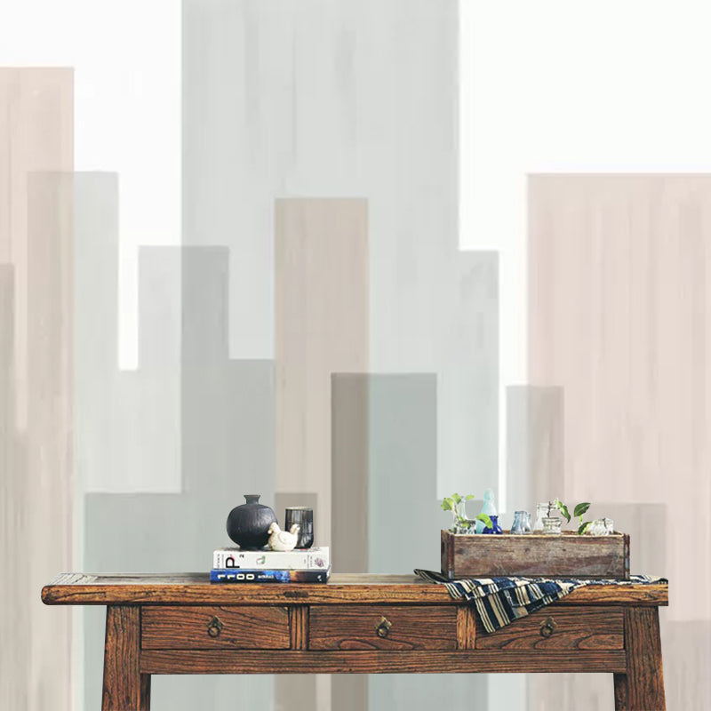 Big City Buildings Wall Mural for Office Room Sketch Wall Covering in Grey and Pink, Stain-Resistant Gray-Pink Clearhalo 'Wall Decor' 'Wall Mural' 1041787