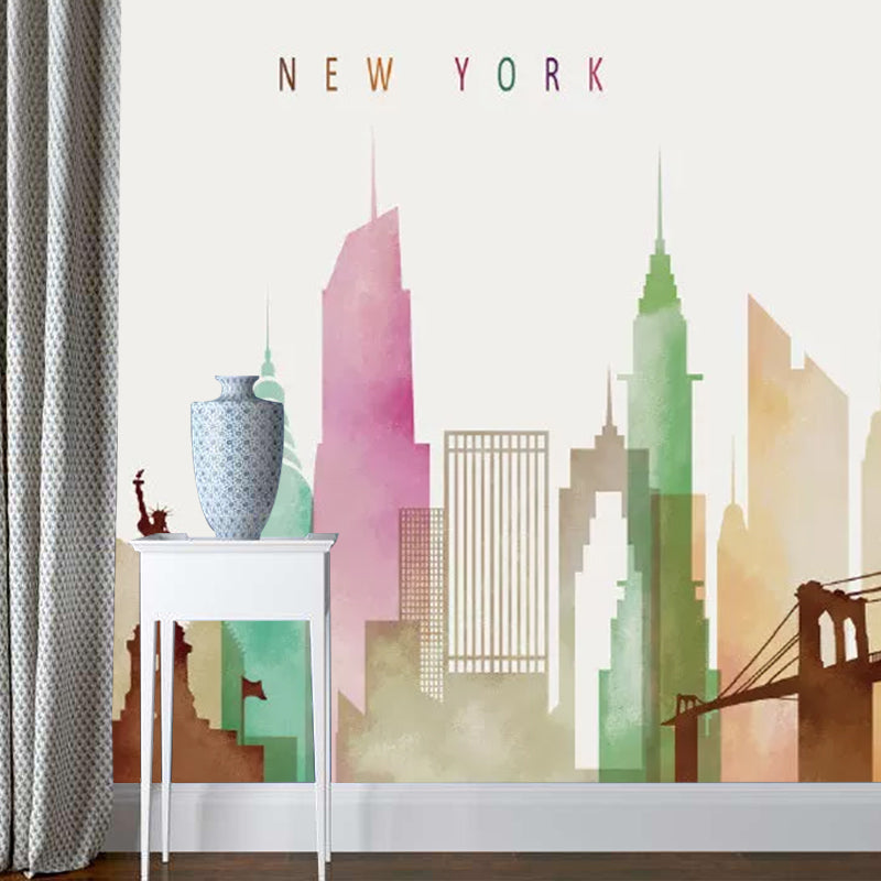 Waterproof New York City Mural Wallpaper Custom-Printed Simple Wall Covering for Guest Room Decoration Clearhalo 'Wall Decor' 'Wall Mural' 1041807