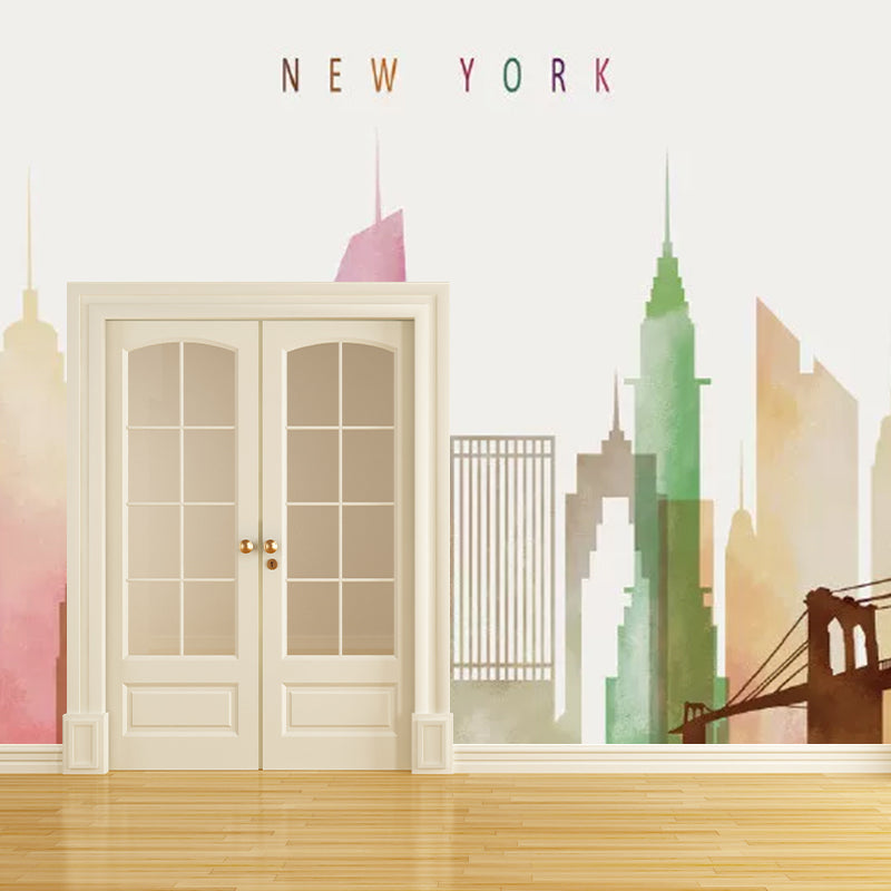 Waterproof New York City Mural Wallpaper Custom-Printed Simple Wall Covering for Guest Room Decoration Clearhalo 'Wall Decor' 'Wall Mural' 1041808