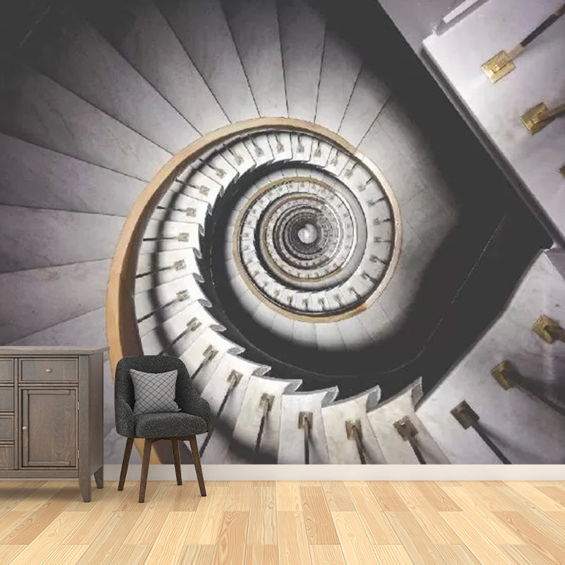 Custom Photo Swirling Stairs Mural for Accent Wall in Pastel Grey, Personalized Size Available Clearhalo 'Wall Decor' 'Wall Mural' 1041838