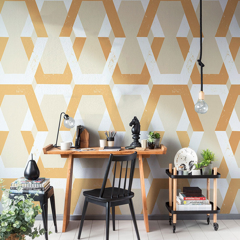 Stain-Resistant Hexagon Wallpaper Roll 33'L x 20.5"W Minimalist Wall Covering for Home Decoration Yellow Clearhalo 'Modern wall decor' 'Modern' 'Wallpaper' Wall Decor' 1041944