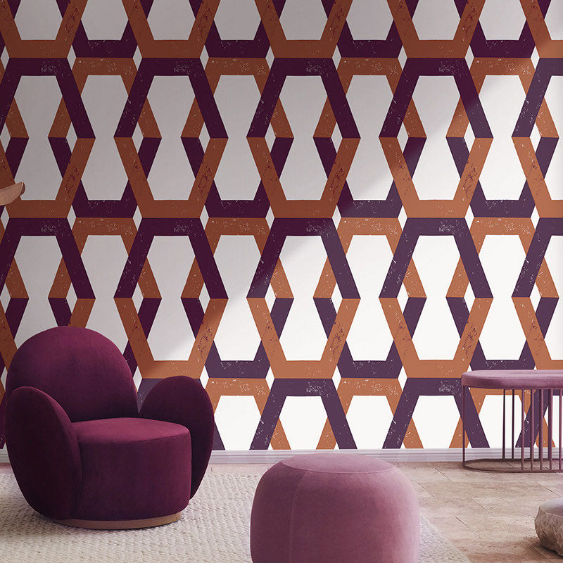 Stain-Resistant Hexagon Wallpaper Roll 33'L x 20.5"W Minimalist Wall Covering for Home Decoration Purple Clearhalo 'Modern wall decor' 'Modern' 'Wallpaper' Wall Decor' 1041957