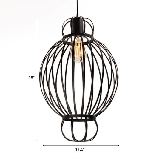 Black Wire Cage Pendant Lamp Vintage Industrial Metal 1 Light Restaurant Hanging Light Fixture with Lantern Design Clearhalo 'Art Deco Pendants' 'Black' 'Cast Iron' 'Ceiling Lights' 'Ceramic' 'Crystal' 'Industrial Pendants' 'Industrial' 'Metal' 'Middle Century Pendants' 'Pendant Lights' 'Pendants' 'Rustic Pendants' 'Tiffany' Lighting' 104200