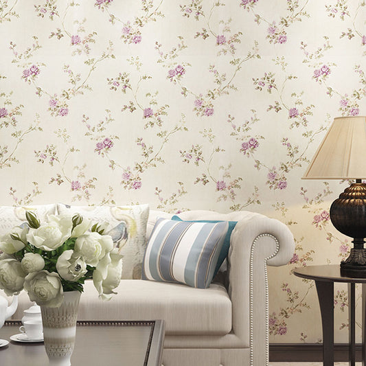 Decorative Dense Flower Pattern Wallpaper Non-Woven Minimalist Wall Covering for Accent Wall Purple Clearhalo 'Country wall decor' 'Rustic' 'Wallpaper' Wall Decor' 1042126