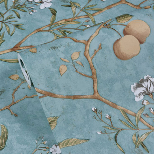 Stain-Resistant Apple Tree Wallpaper Roll 20.5"W x 31'L Countryside Removable Wall Covering for Guest Room Decor Light Blue Clearhalo 'Country wall decor' 'Rustic' 'Wallpaper' Wall Decor' 1042167
