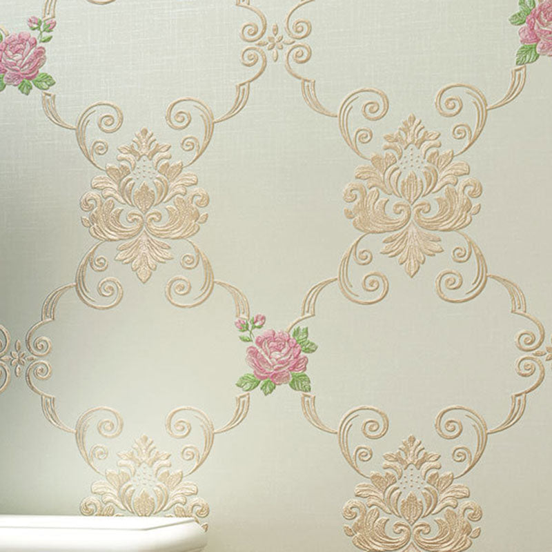 Countryside Flowers Wall Covering in Natural Color Girl's Bedroom Wallpaper, 20.5" by 33' Beige-Green Clearhalo 'Country wall decor' 'Rustic' 'Wallpaper' Wall Decor' 1042255