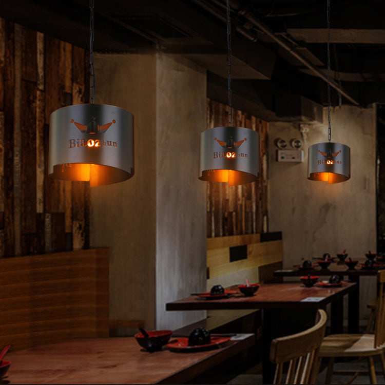 Bar Bistro Drum Pendent Lamp Single Light Retro Iron Suspension Light in Black Black Clearhalo 'Ceiling Lights' 'Pendant Lights' 'Pendants' Lighting' 104392_c7ec85b0-682a-4f9f-b7e1-d3bd35270c12