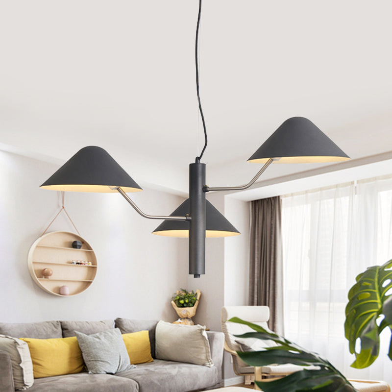 Branch Suspension Light with Metal Cone Shade Postmodern 3/5 Lights Black/White/Green Chandelier Light for Dining Room Clearhalo 'Ceiling Lights' 'Chandeliers' 'Modern Chandeliers' 'Modern' Lighting' 1043951