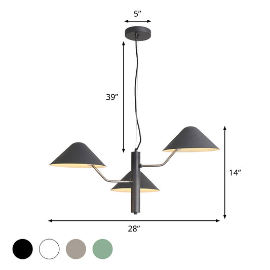Branch Suspension Light with Metal Cone Shade Postmodern 3/5 Lights Black/White/Green Chandelier Light for Dining Room Clearhalo 'Ceiling Lights' 'Chandeliers' 'Modern Chandeliers' 'Modern' Lighting' 1043954