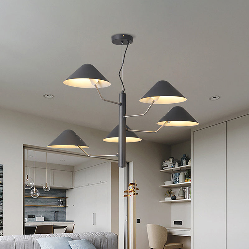 Branch Suspension Light with Metal Cone Shade Postmodern 3/5 Lights Black/White/Green Chandelier Light for Dining Room Clearhalo 'Ceiling Lights' 'Chandeliers' 'Modern Chandeliers' 'Modern' Lighting' 1043956