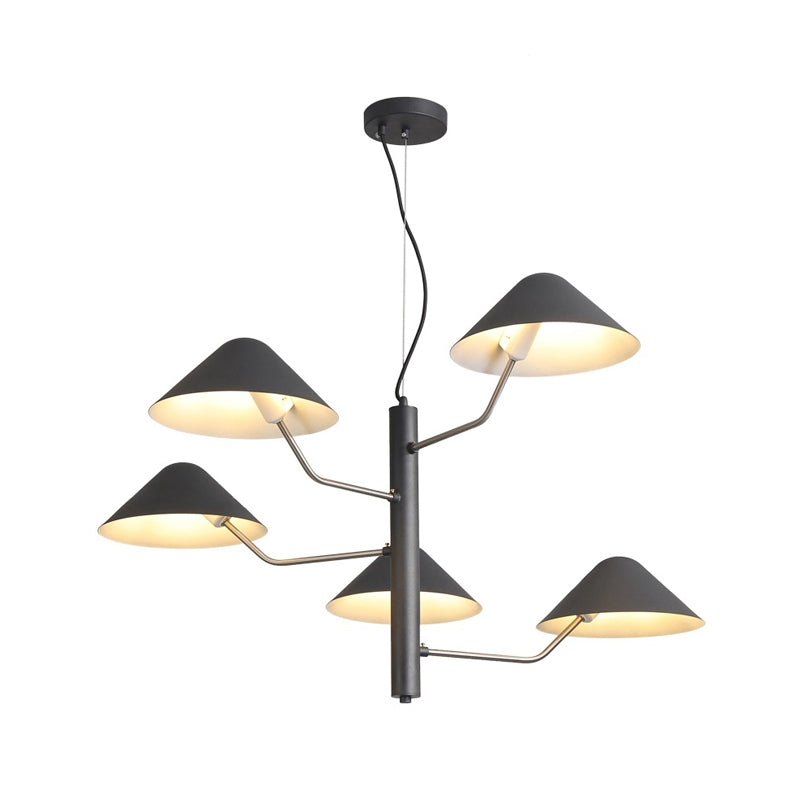 Branch Suspension Light with Metal Cone Shade Postmodern 3/5 Lights Black/White/Green Chandelier Light for Dining Room Clearhalo 'Ceiling Lights' 'Chandeliers' 'Modern Chandeliers' 'Modern' Lighting' 1043957