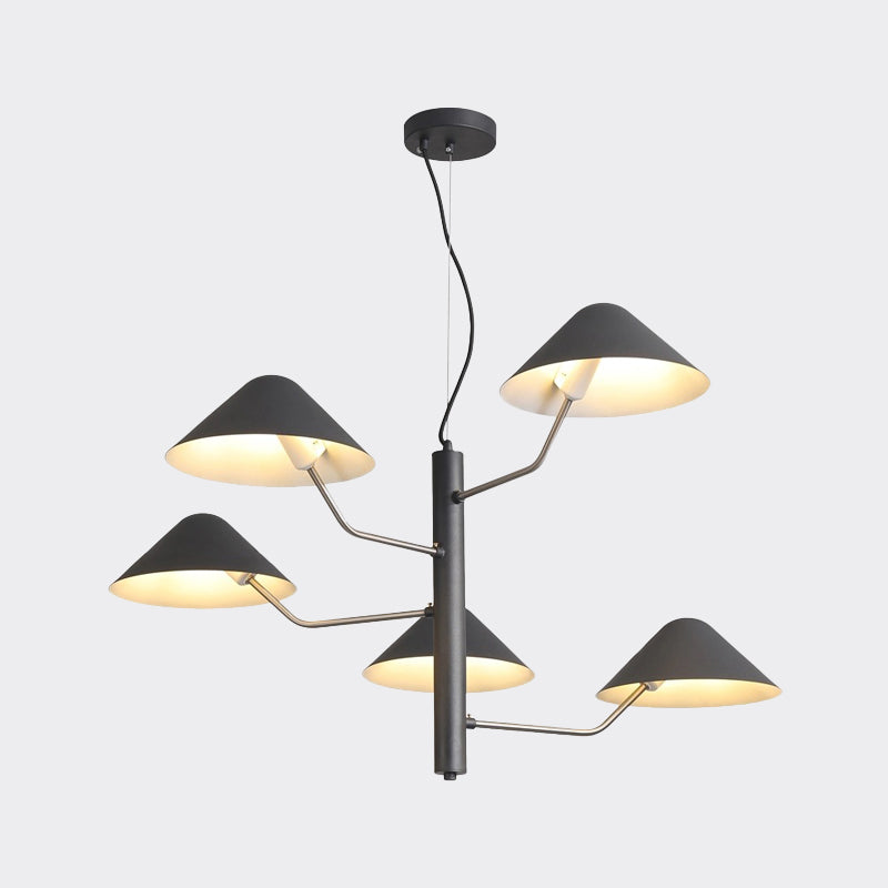 Branch Suspension Light with Metal Cone Shade Postmodern 3/5 Lights Black/White/Green Chandelier Light for Dining Room Clearhalo 'Ceiling Lights' 'Chandeliers' 'Modern Chandeliers' 'Modern' Lighting' 1043958