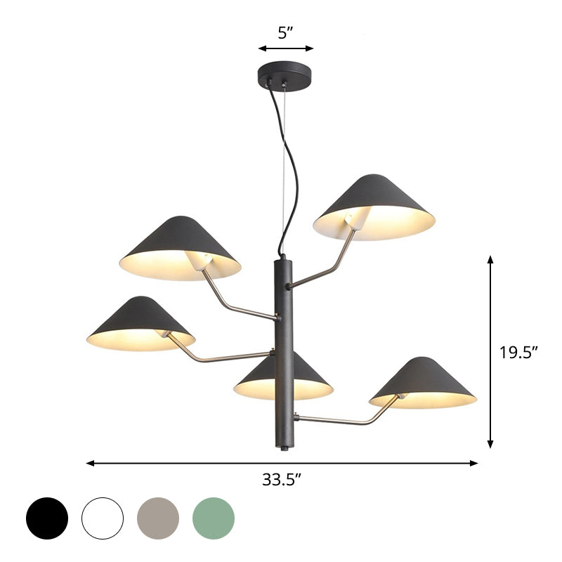 Branch Suspension Light with Metal Cone Shade Postmodern 3/5 Lights Black/White/Green Chandelier Light for Dining Room Clearhalo 'Ceiling Lights' 'Chandeliers' 'Modern Chandeliers' 'Modern' Lighting' 1043959