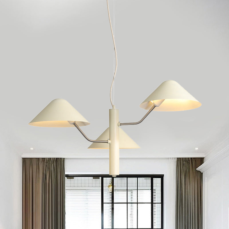 Branch Suspension Light with Metal Cone Shade Postmodern 3/5 Lights Black/White/Green Chandelier Light for Dining Room 3 White Clearhalo 'Ceiling Lights' 'Chandeliers' 'Modern Chandeliers' 'Modern' Lighting' 1043960