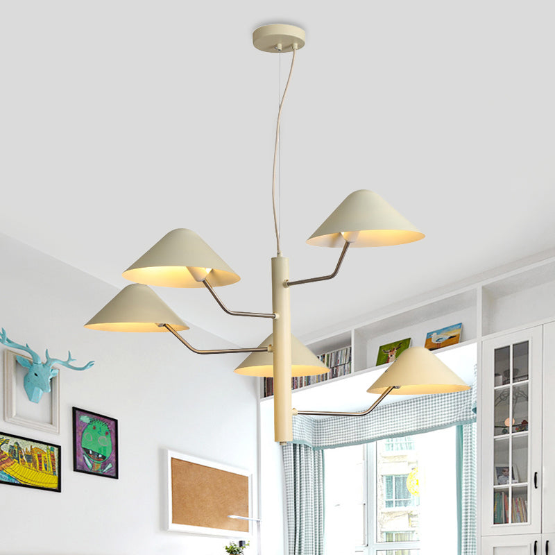 Branch Suspension Light with Metal Cone Shade Postmodern 3/5 Lights Black/White/Green Chandelier Light for Dining Room Clearhalo 'Ceiling Lights' 'Chandeliers' 'Modern Chandeliers' 'Modern' Lighting' 1043965