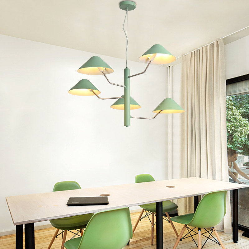 Branch Suspension Light with Metal Cone Shade Postmodern 3/5 Lights Black/White/Green Chandelier Light for Dining Room Clearhalo 'Ceiling Lights' 'Chandeliers' 'Modern Chandeliers' 'Modern' Lighting' 1043981