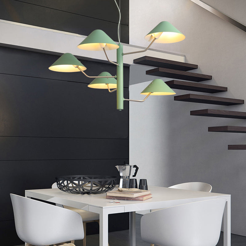 Branch Suspension Light with Metal Cone Shade Postmodern 3/5 Lights Black/White/Green Chandelier Light for Dining Room Clearhalo 'Ceiling Lights' 'Chandeliers' 'Modern Chandeliers' 'Modern' Lighting' 1043982