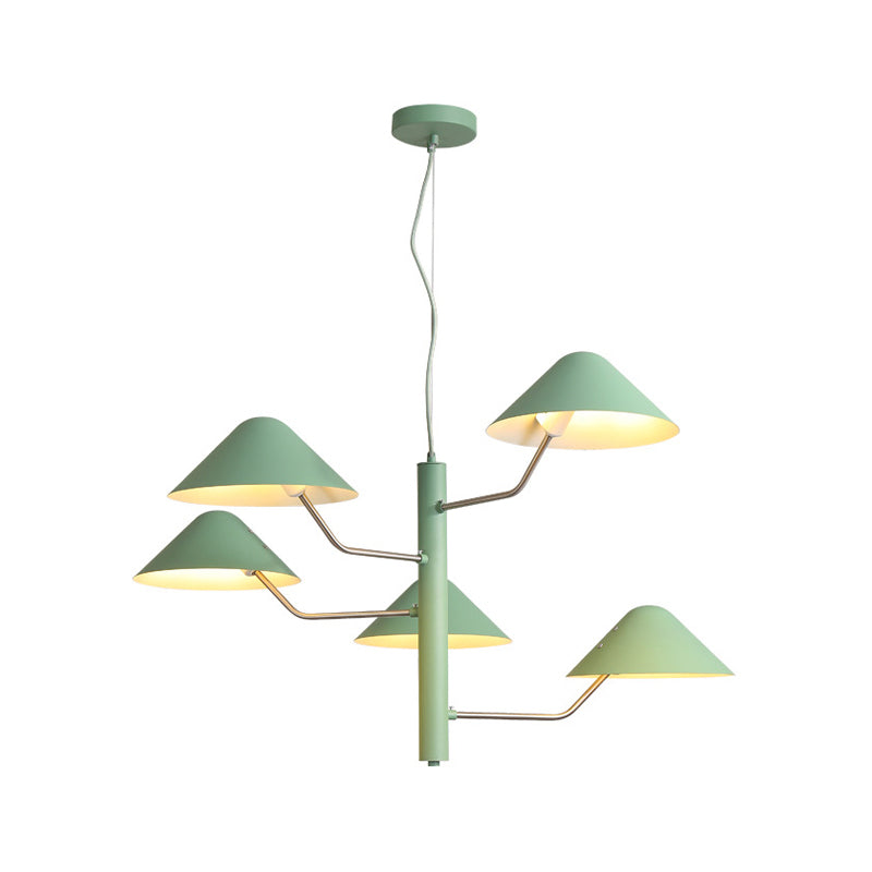 Branch Suspension Light with Metal Cone Shade Postmodern 3/5 Lights Black/White/Green Chandelier Light for Dining Room Clearhalo 'Ceiling Lights' 'Chandeliers' 'Modern Chandeliers' 'Modern' Lighting' 1043983