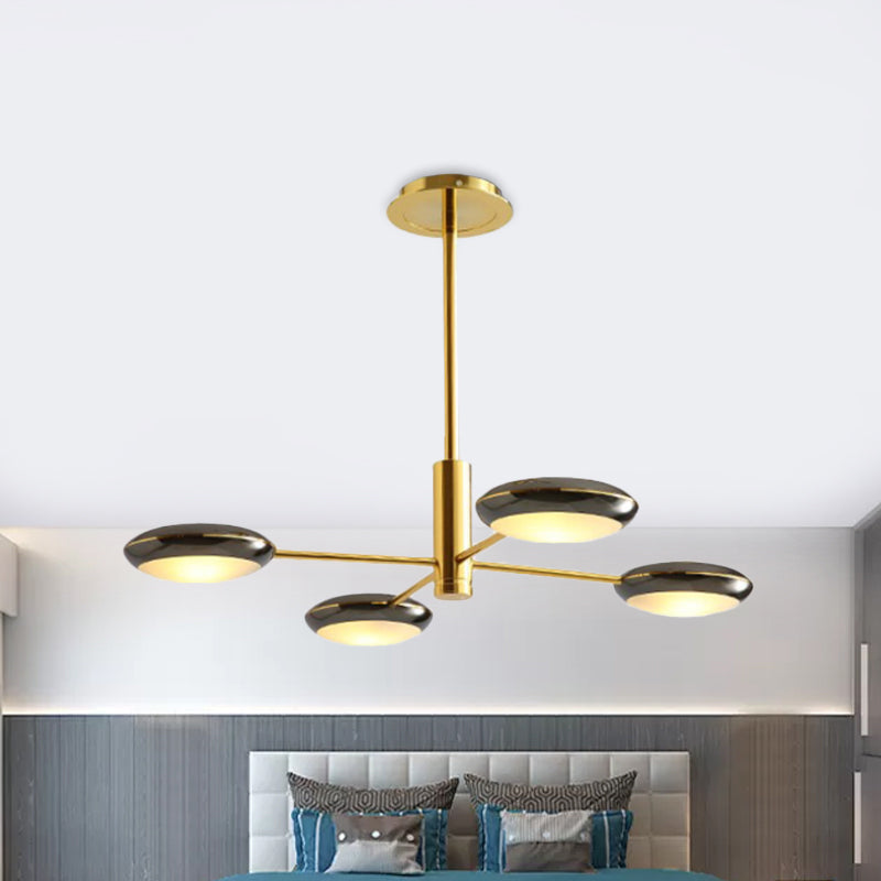 Starburst Chandelier Lighting with Black/Silver Drum Shade Postmodern 3/4/5 Heads Metal Hanging Ceiling Light for Living Room 4 Black Clearhalo 'Ceiling Lights' 'Chandeliers' 'Modern Chandeliers' 'Modern' Lighting' 1043989