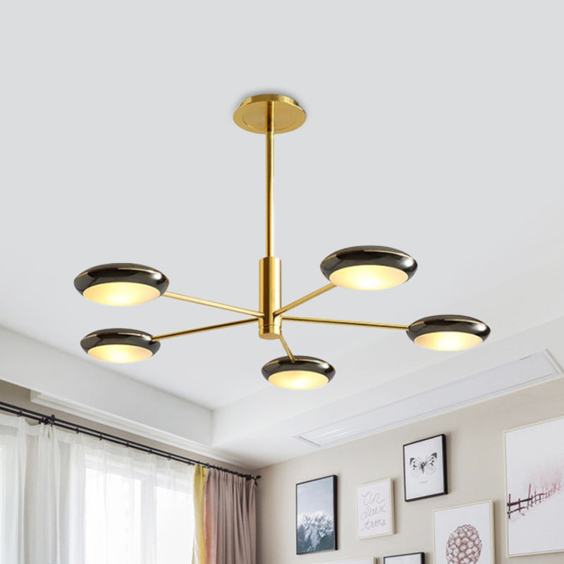 Starburst Chandelier Lighting with Black/Silver Drum Shade Postmodern 3/4/5 Heads Metal Hanging Ceiling Light for Living Room 5 Black Clearhalo 'Ceiling Lights' 'Chandeliers' 'Modern Chandeliers' 'Modern' Lighting' 1043994