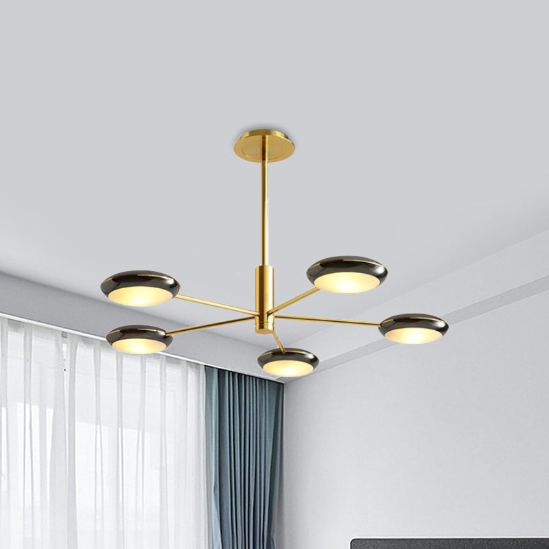 Starburst Chandelier Lighting with Black/Silver Drum Shade Postmodern 3/4/5 Heads Metal Hanging Ceiling Light for Living Room Clearhalo 'Ceiling Lights' 'Chandeliers' 'Modern Chandeliers' 'Modern' Lighting' 1043995