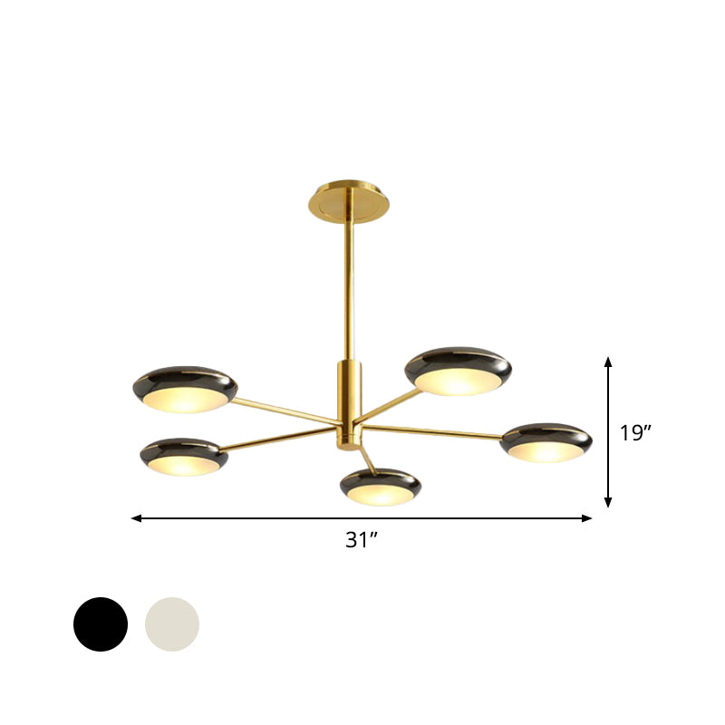 Starburst Chandelier Lighting with Black/Silver Drum Shade Postmodern 3/4/5 Heads Metal Hanging Ceiling Light for Living Room Clearhalo 'Ceiling Lights' 'Chandeliers' 'Modern Chandeliers' 'Modern' Lighting' 1043998